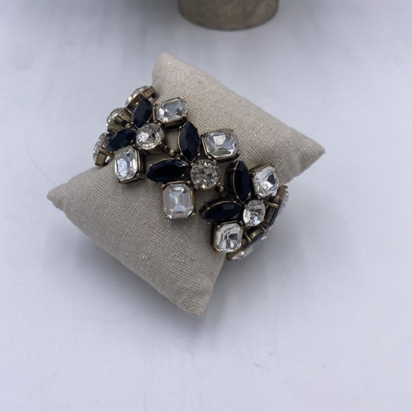 J. Crew Black and Clear Rhinestone Bracelet Gold Tone Fashion Statement - Picture 2 of 13